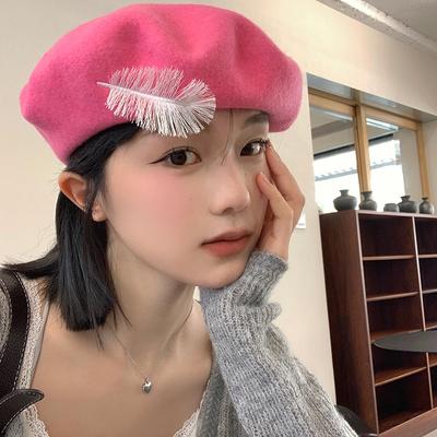 Béret Femme Automne et Hiver Style Coréen Montrant le Visage Petit Laine Bourgeon Chapeau de Peintre Style Japonais Grand Tour de Tête Chapeau