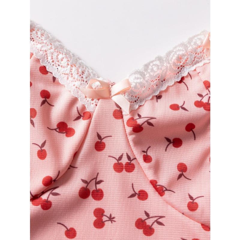 Women's Cherry Blossom Mesh Spliced Lace Camisole Top