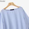 ZANZEA Women Stripe Print Casual Round Neck Long Sleeve Blouse