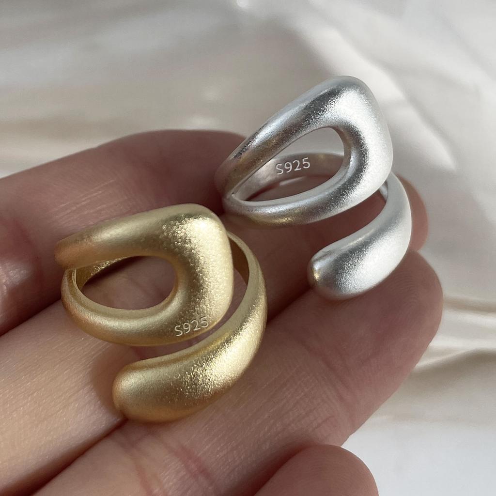925 Sterling Silver Rings for Women Couple Minimalist Handmade Simple Hollow Gold RingJewelry Gift Prevent Allergy