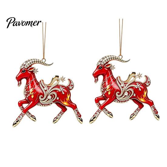 Xmas Party Hanging Ornaments 2 Pcs Zodiac Animals Christmas Ornaments, 2D Acrylic Red Animal Decorative Holiday Pendants Decorations, Chinese New Year