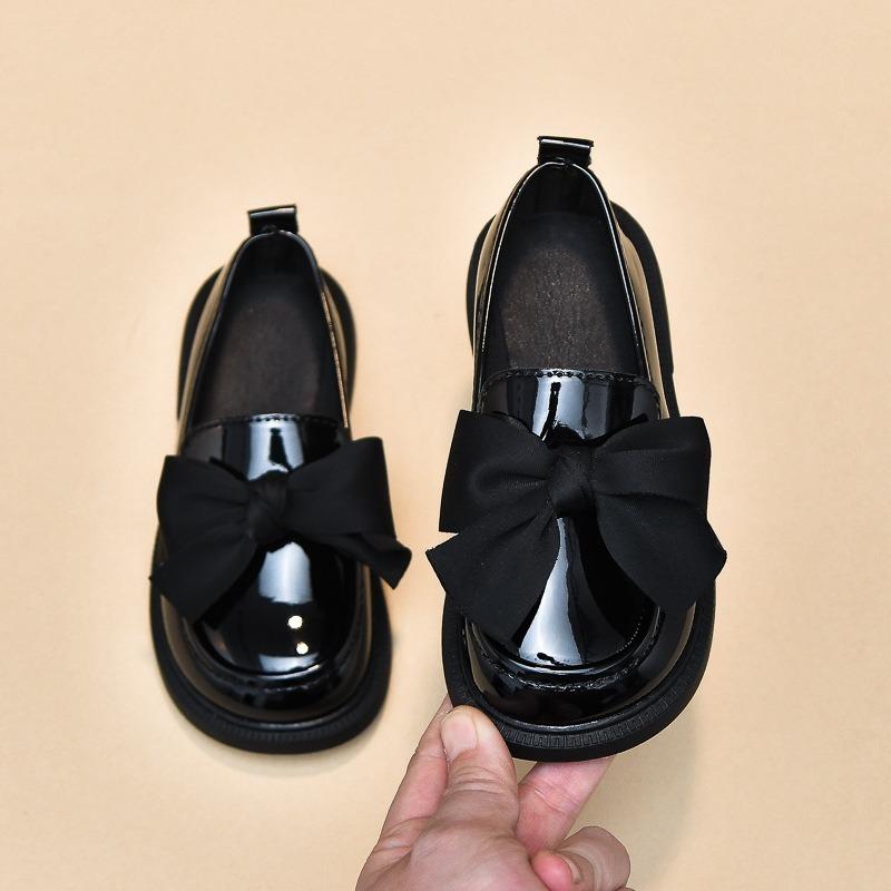 Spring and Autumn Girls' Loafers Shoes Bow Tie School Style Children's Single Shoes Black Small Leather Shoes
