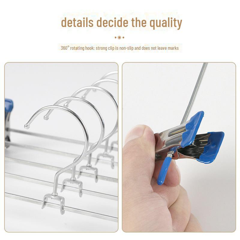 Traceless Non-Slip Trousers Rack: Stainless Steel Clothes Hanger with Skirt Clips for Home Storage & Drying.