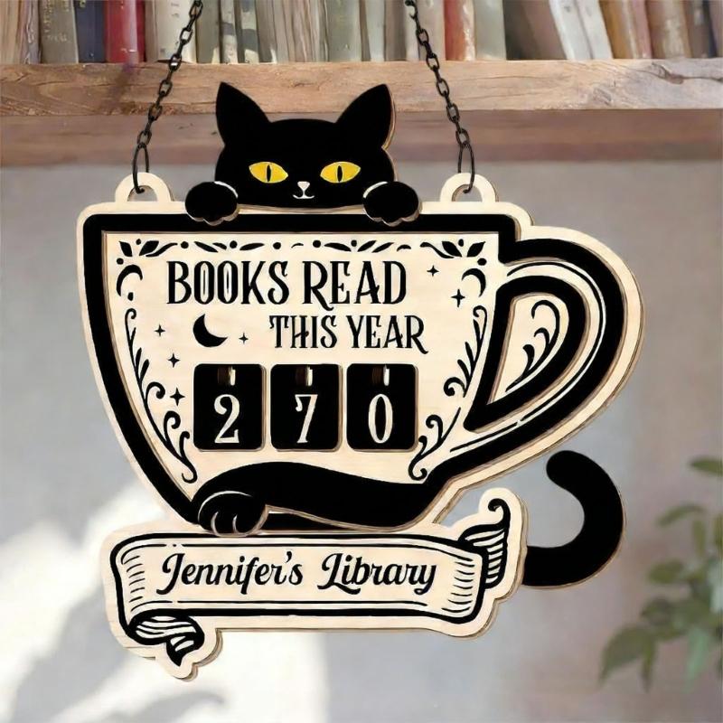 Books Read This Year Counter Book Trackers Sign Book Lover Gift for Teachers Librarians,Readers Wooden Library Decors