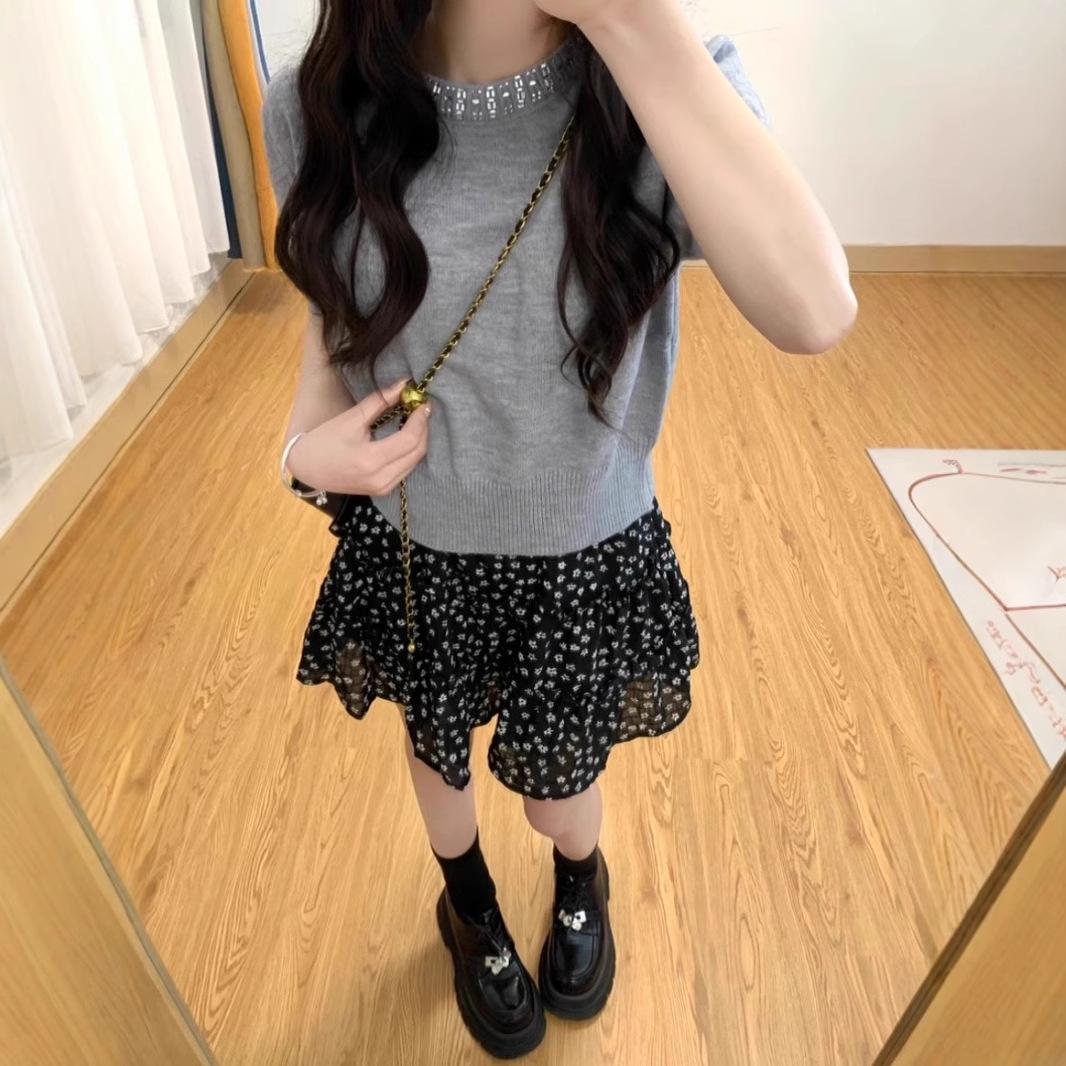 

Floral Polka Dot A-Line Short Skirt - Women s 2025 Summer Elastic Waist Petite Skirt 4XL