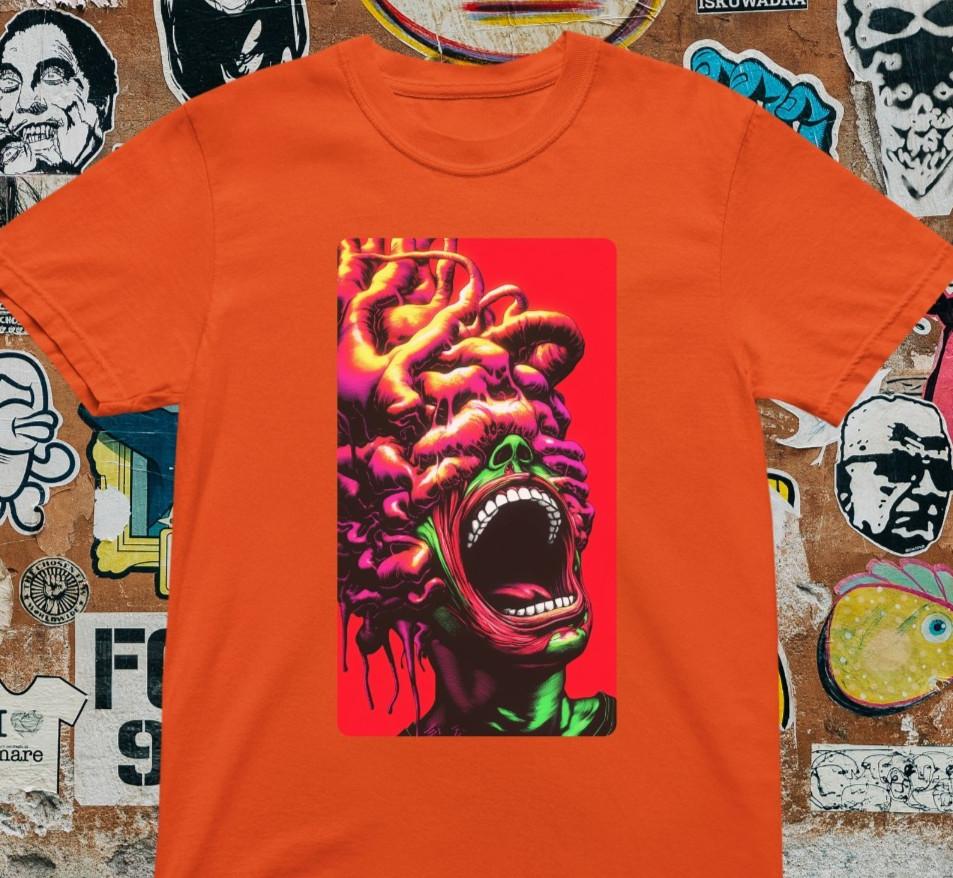 Psychedelic Exploding Head T-Shirt – Trippy Brain Art Tee Surreal Pop Art Graph S