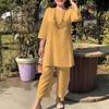 1 Set Damen Outfit V-Ausschnitt Elastische Taille Ethnischer Stil 46085 Ärmel Schweißabsorption Tägliche Kleidung Einfarbige Damen Sommer T-Shirt
