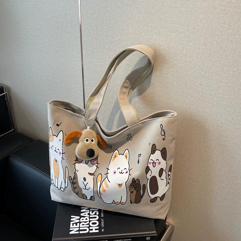 Canvas bag women's large-capacity shoulder bag student class commuting tote bag casual all-match handbag