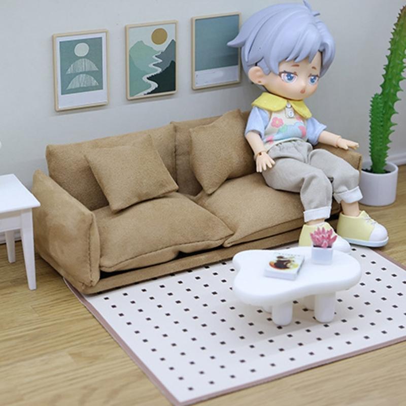 1/12 Scale Couch Model Modern Miniature Sofa Realistic Wooden Dollhouses Furniture For Bedroom Living Room