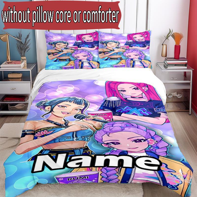 3pcs Duvet Cover Set (1*Duvet Cover + 2*Pillowcase, Without Core), Custom Name KPop Hunters Pattern Bedding Set, Home Bedroom Decor Gift