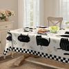Simple Cartoon Cat, Black And White Plaid Pastoral Round Tablecloth, Household Table Cloth, Restaurant Decorative Cloth