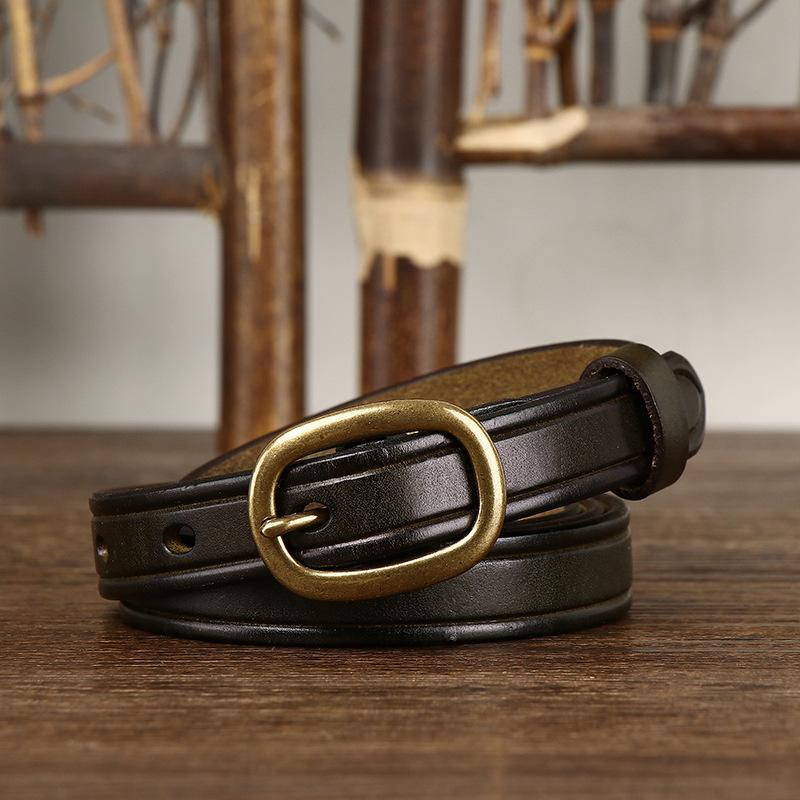 Retro Ins Style Belt Women's Fashion All-Match Genuine Cattlehide Leather Surface Jeans Decorative Thin Belt