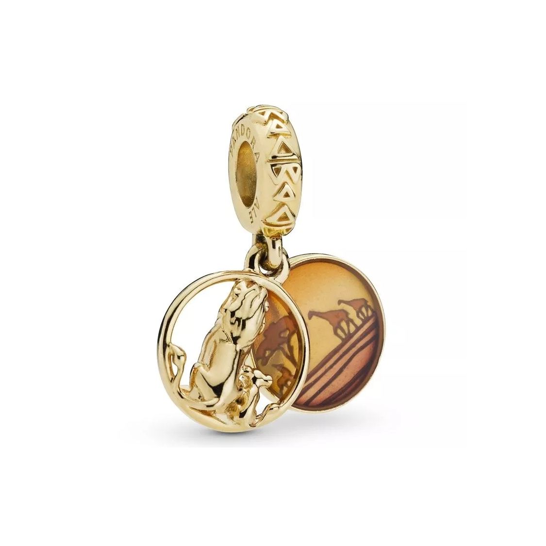 Pandora Simba And Mufasa Pattern Pendant Unisex pendant Gold 768262ENMX Box