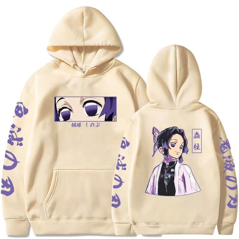 Anime Demon Slayer Kochou Shinobu Graphic Printed Hooded Men Women Hoodies Casual Loose Streetwear Harajuku Unisex Sweatshirt