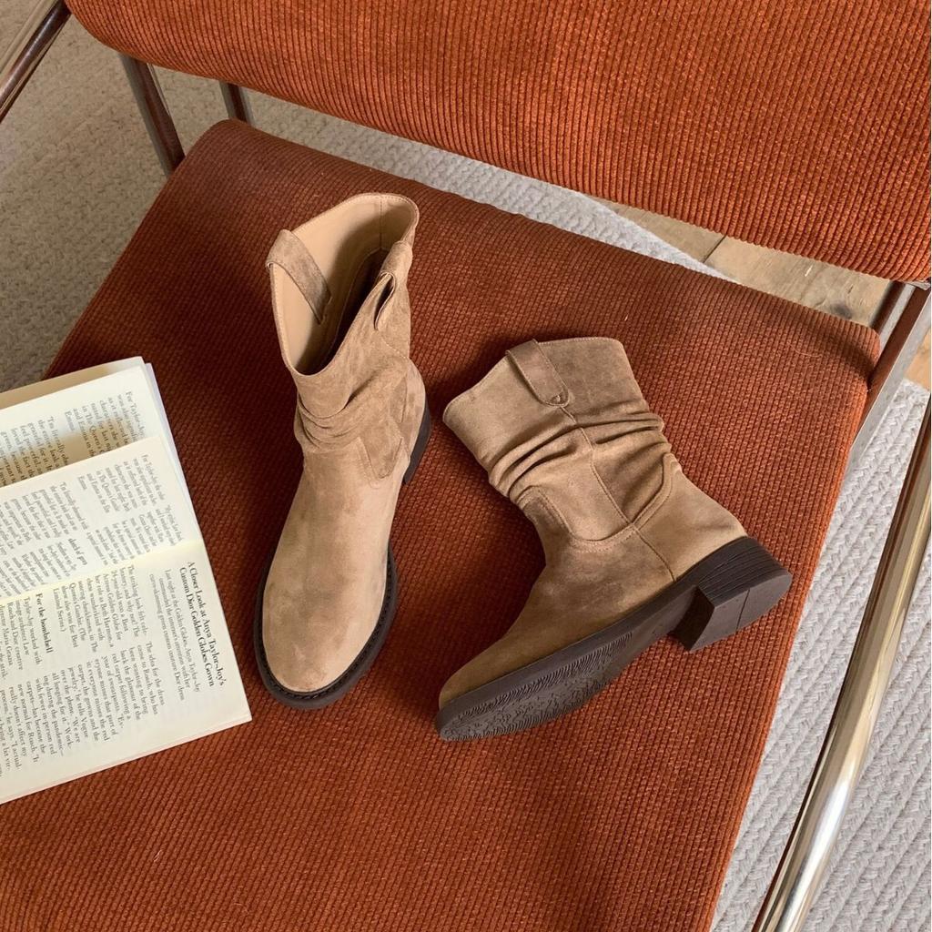 DAPAI SHOW retro thick-soled height-increasing and thin medium boots women's single boots western cowboy stacking sleeve short boots