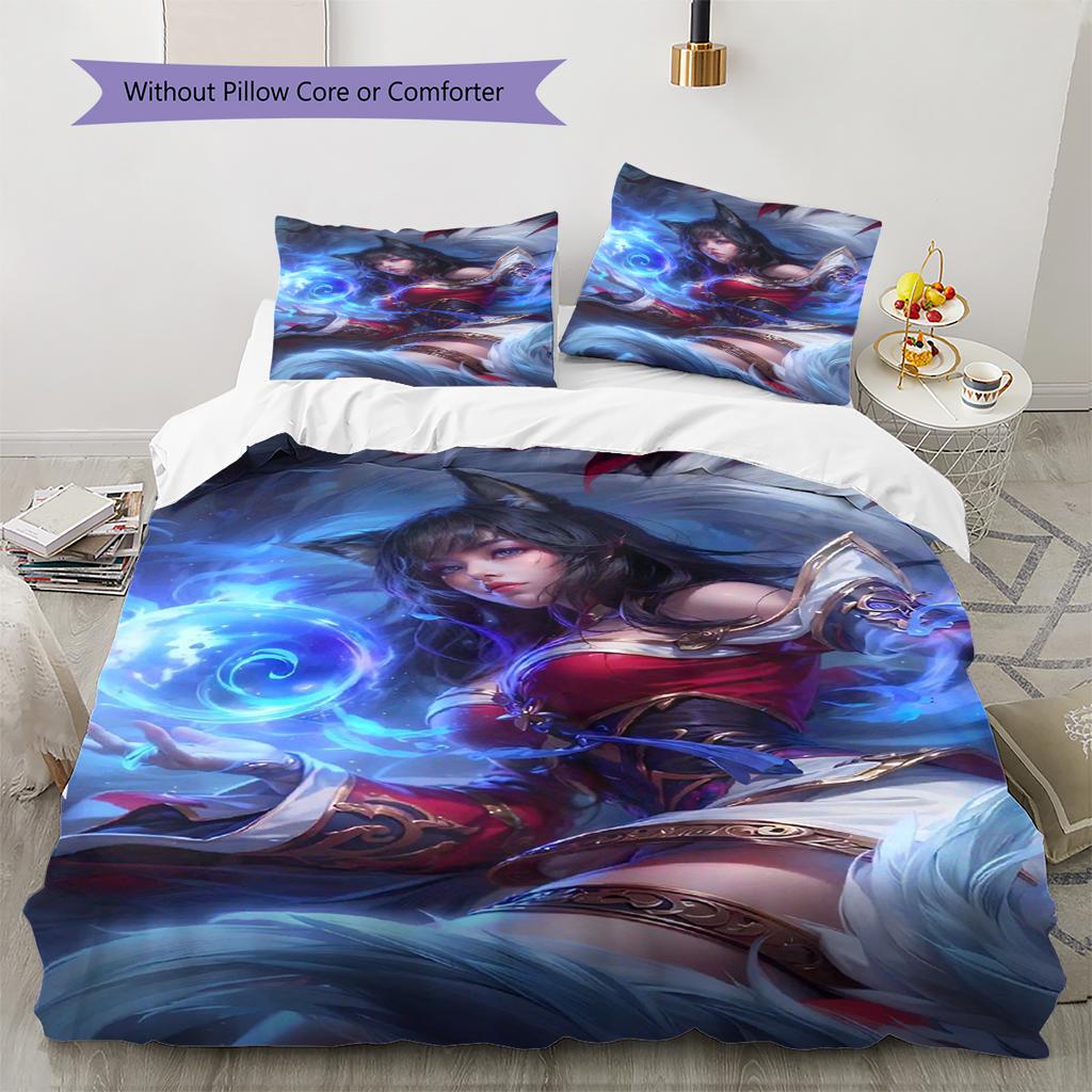 KDA Ahri Pattern Bedding Quilt Set Quilt Cover Pillowcase Home Decoration Gift (1 * duvet cover + 2 * pillowcase, without core)