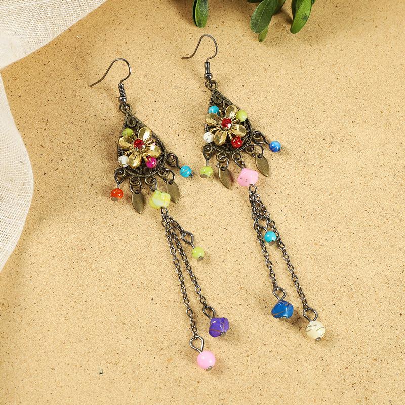

Original design retro long flower fringed earrings women s versatile temperament niche earrings