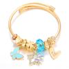 New Trendy 4 Colors Heart Shape Painted Pendant Closure Beaded Bracelet Golden Stainless Steel Women Bracelet Charm Jewelry