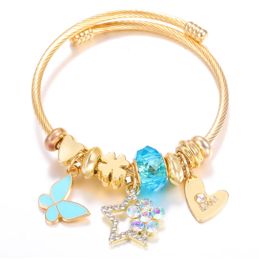 New Trendy 4 Colors Heart Shape Painted Pendant Closure Beaded Bracelet Golden Stainless Steel Women Bracelet Charm Jewelry