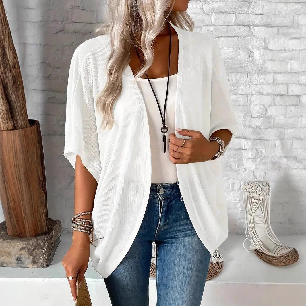 

women s Batwing Short Sleeve Open Front Knit Cardigan Loose Casual Cover Up Kimono Outwear S белый
