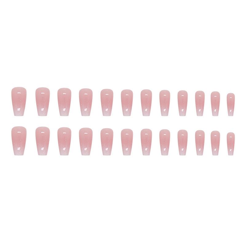Medium and Long Ballet Nail Girl Pink Gradual Change Glitter Powder Fake Nails Sweet Ins Style Fashion Nail Film Nails