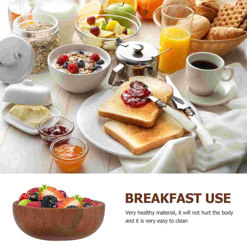 Wooden Bowl Tableware Popcorn Fruit for Kitchen Counter Salad Serving Fork Bowls Baby