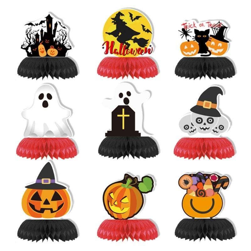 652F Halloween Theme Small Cupcake Toppers Cupcake Wraps Party Decorations Mini Pumpkins Skull Bat Cupcake Decoration