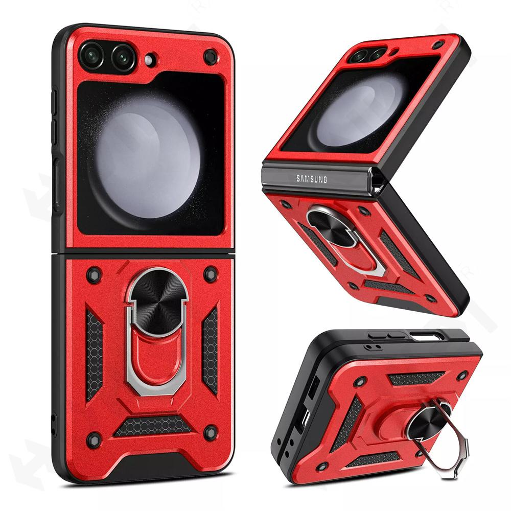 

Бронированный чехол для Samsung Galaxy Z Flip 6 5 4 3, чехол с подставкой, подставкой, кольцом, магнитным и противоударным защитным чехлом для камеры военного класса Samsung Z Flip 5 красный