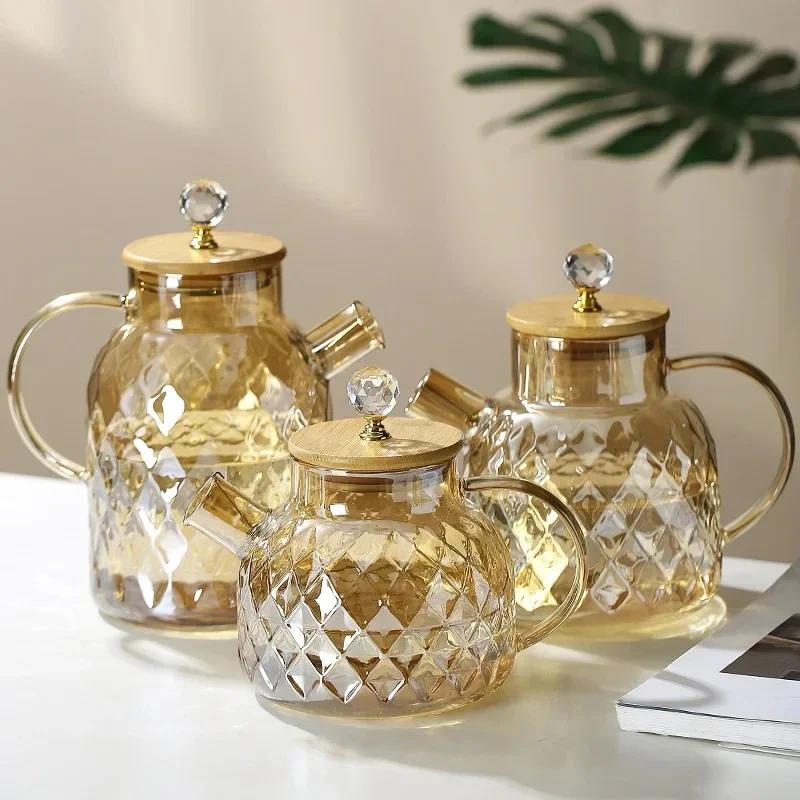 Glass Teapot Glass Kettle With Bamboo Lid Heat-resistant Thicken Glass Pot for Juice Household Teapot Nordic Drinkware