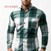 Mens Blue White Brown Plaid Long Sleeve Button Down Casual Shirt