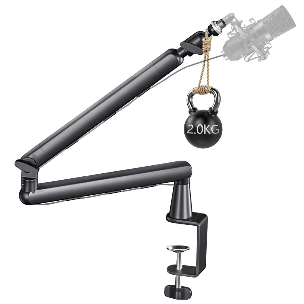 KTEBO Microphone Arm, Low Profile, Desktop Clamp Type, 360° Rotation, Extendable Arm, Cable Clip, Space-Saving Model for Streaming and Recording