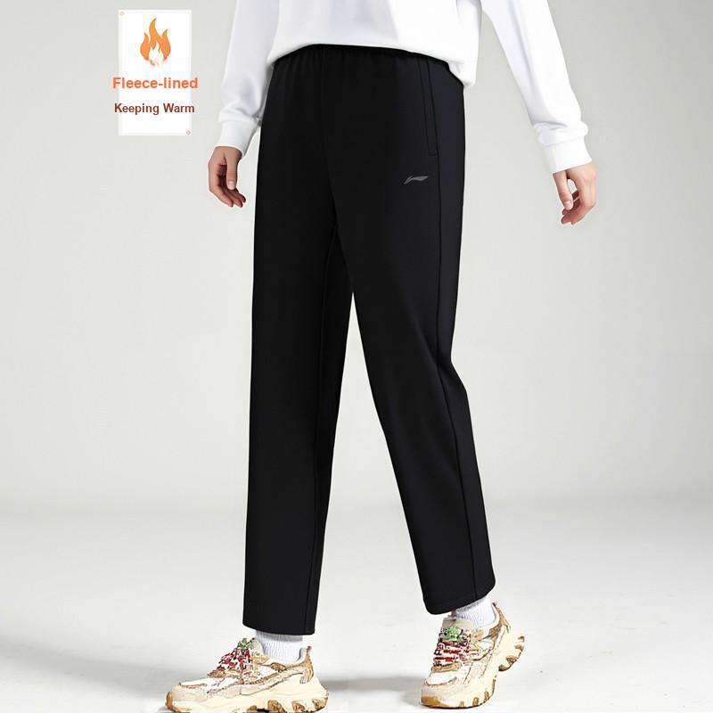 Li Ning Fleece Lined Warm Fashion Versatile Comfortable Outdoor Casual Sports Pants Women pants AYKV778-2