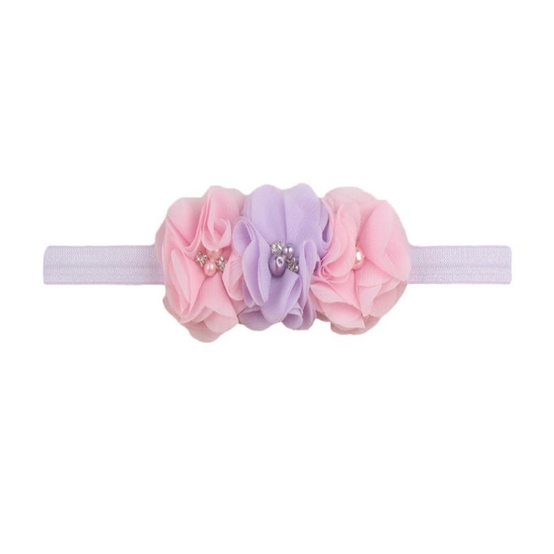 New Children's Three Chiffon Bead Flowers, Candy-colored Baby Elastic Headband, Baby Elastic Headband