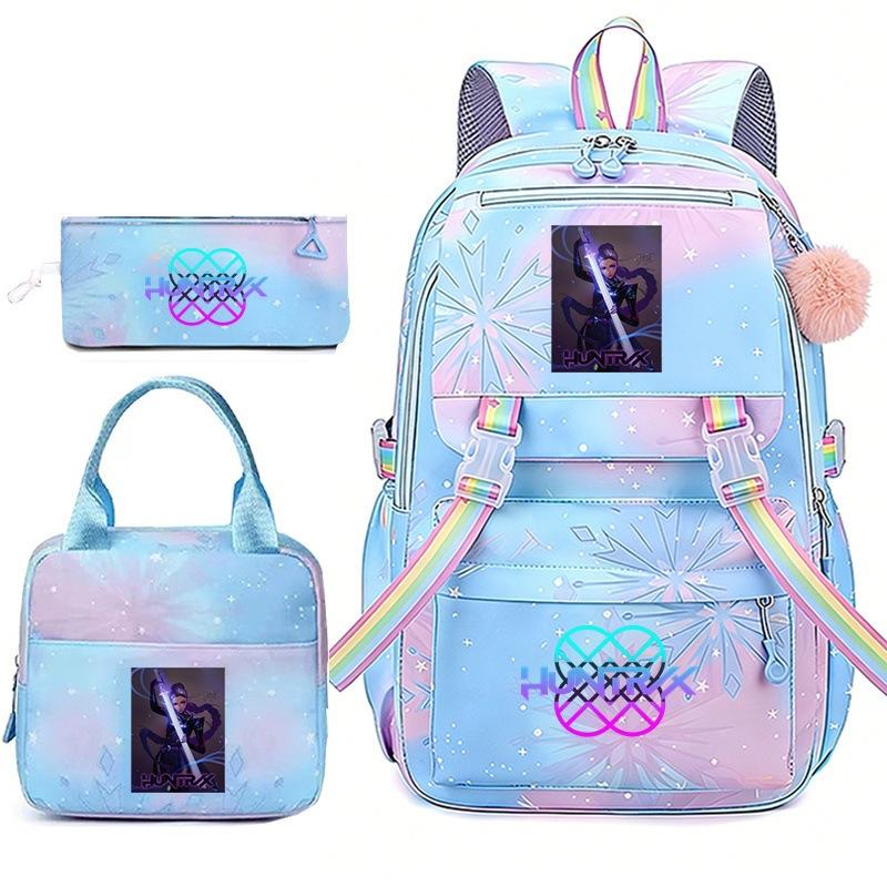 Huntrix Demon Hunters School Bag Meal Bag Pencil Bag Three-Piece Set Large Capacity Backpack Girls Elementary School Backpack