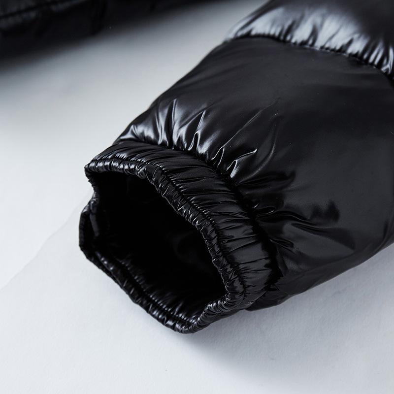 White Duck Down Down Jacket with Black Glossy Face for Men and Women, Large Size Jacket with Hood and Thickened Bread Jacket