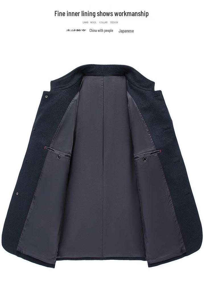 Men's Autumn Winter Wool Coat - Middle-aged Stand Collar Business Casual Jacket