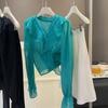 Women's V-Neck Long Sleeve Blouse Ruffle Flounce Chiffon Loose Casual Summer Top