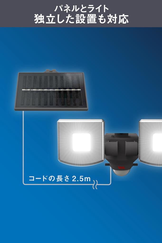 MUSASHI LED Sensorlicht, Solarbetrieben, Abnehmbares Panel, Mehrarmig, Energiesparend, Außenbereich, Automatische Beleuchtung, Sicherheitslicht, Verstellbarer Winkel, Pe