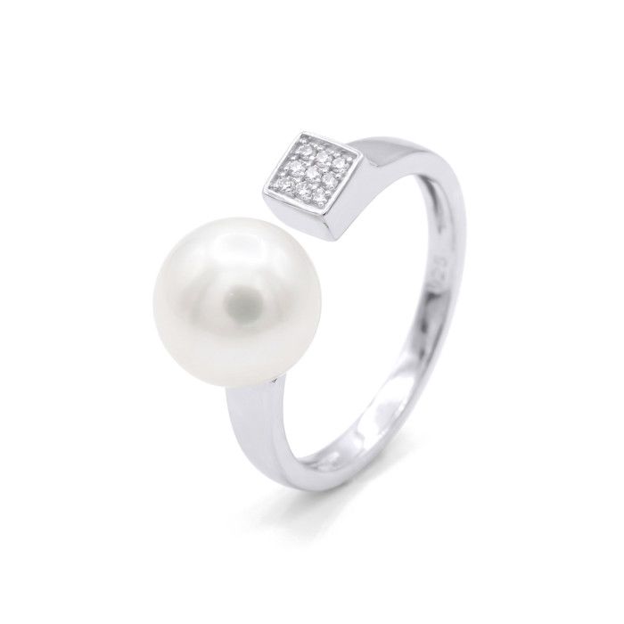 Ring - Pearls & Colors - Prestige - 9-10 Mm Button - White Pearl - 925 Silver - Woman