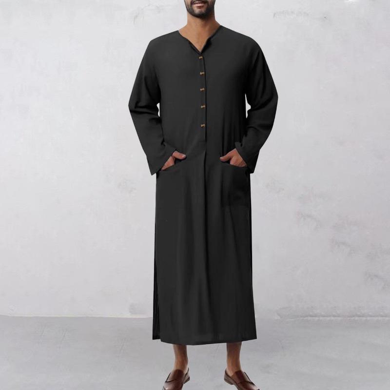 Robe Ethnique Homme Coupe Ample Col Montant Manches Longues