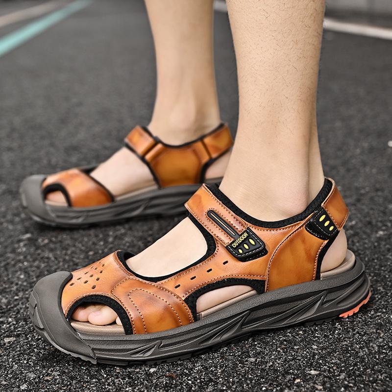 Fashion Summer Genuine Leather Mens Sandals 2024 Handmade Casual Shoes Outdoor Antiskid Beach Sandals for Men Walking Shoes Mocassins