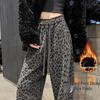 Velvet Leopard Print Wide-Leg Women's High Waist Casual Pants