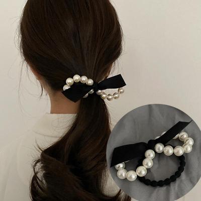 Pearl Ribbon Point Hair Tie