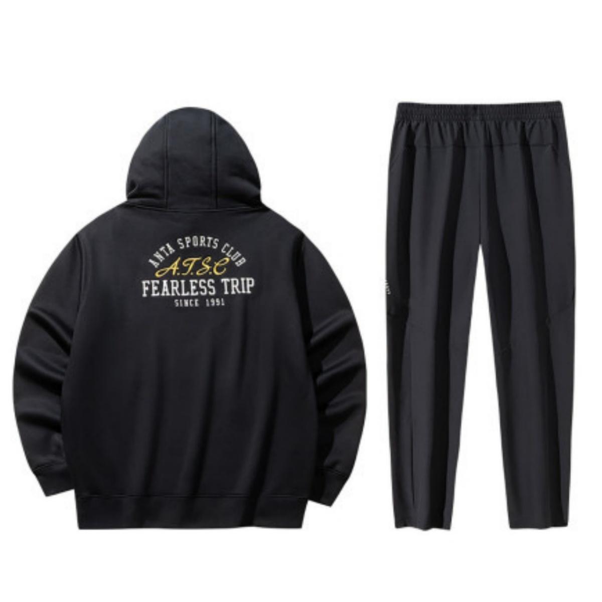 

Anta Letter Print Loose Warm Hooded Sweatshirt Elastic Waist Straight Leg Versatile Long Pants Casual Sports Suit 152448701N-4+152447512S-1 XXXL