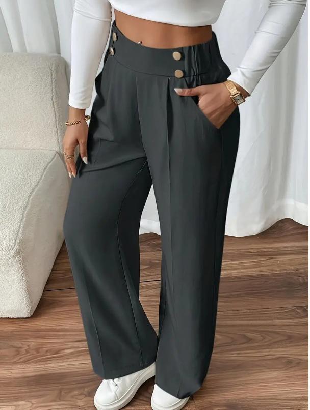 

2026 Women s High Waist Button Loose Straight Leg Pants Double Extra Large сірий колір