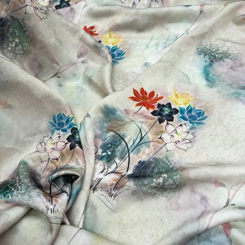 New Chinese Style Imitation Acetic Cloth Satin Cloth Qipao Skirt Material Clothing Fabric Diy Handmade Cloth Head Color Printing