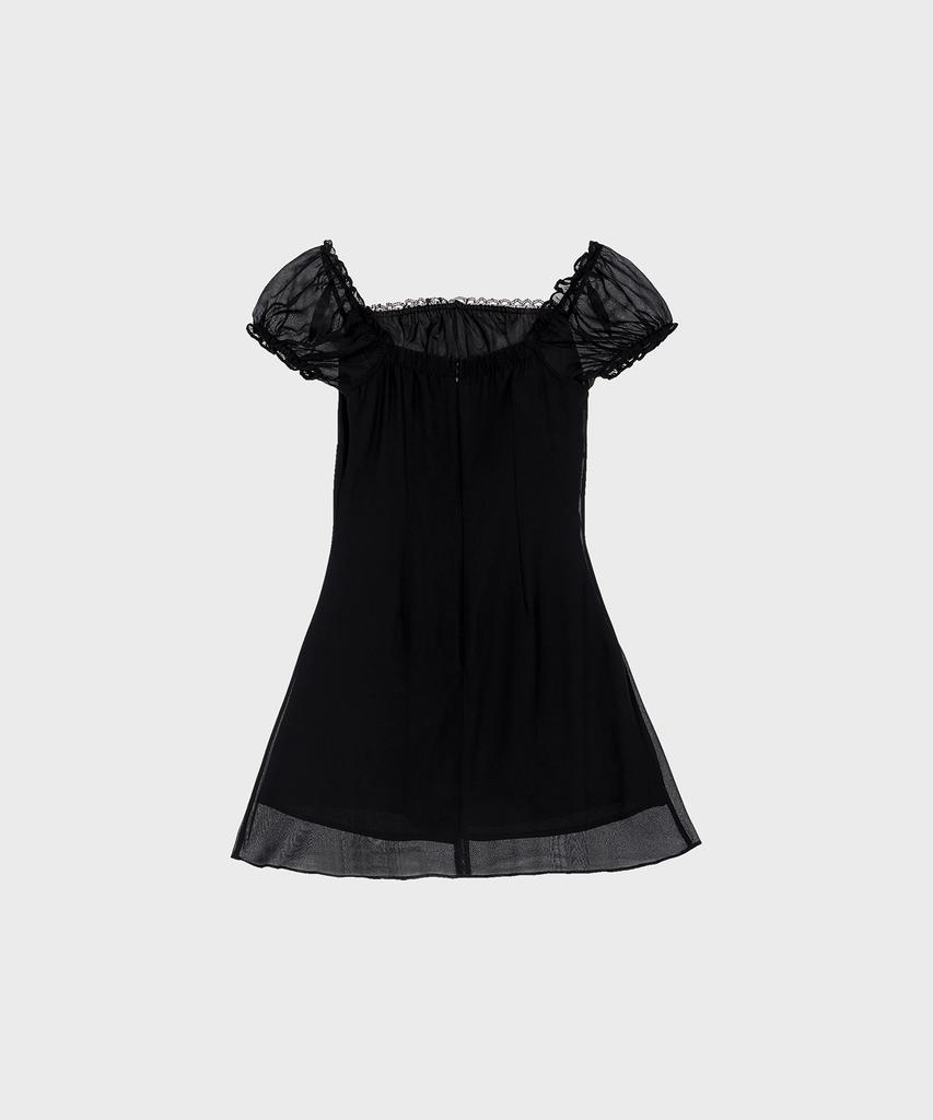 Alkialka Puff Chiffon Mini Dress (Black)