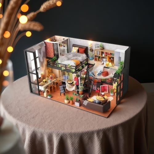 Fashion Alley Miniature Dollhouse Kit, Literary Utopia, Handmade Kit for Beginners, Includes Acrylic Case (TD43+Z)