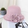 New Hat Women's Autumn and Winter British Woolen Woolen Pot Hat Fashion Flower Bucket Hat Warm Felt Top Hat