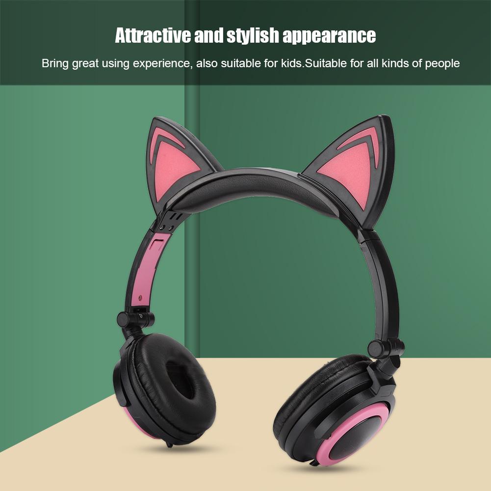 CL107 Katzenohren Faltbare Musik   USB Kopfhörer mit LED-Licht für PC Handy